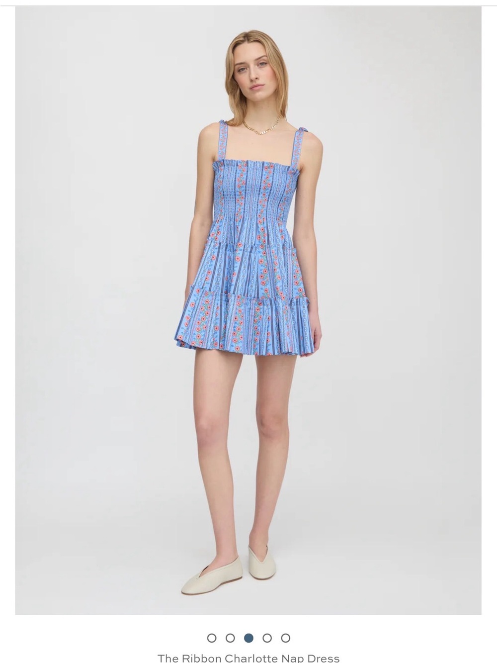 NWT Hill House Ribbon Charlotte Nap Dress in Sky Blue with Coral Accents